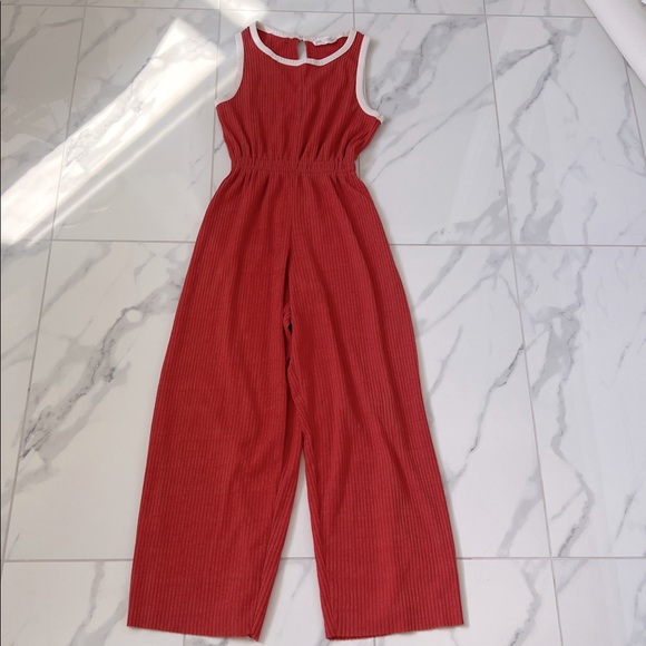Zara Ribbed Rust & Cream Open Back Wide Leg Jumpsuit Girls 13/14 - Picture 1 of 9
